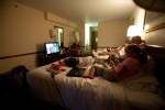 Catching up on The Bachelorette in our hotel room July 22, 2012.